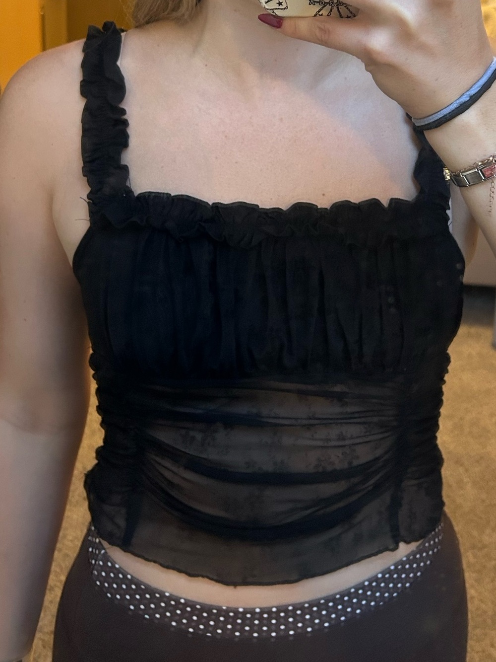 Forever 21 Black Sheer Ruffle Trim Camisole